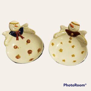 Set of 2 Snowmen Holiday Trinket / Candy Dishes